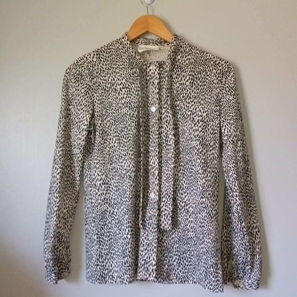 Vintage 1980s "Take Me I'm Yours" Leopard Print Long Sleeve Blouse with Ties